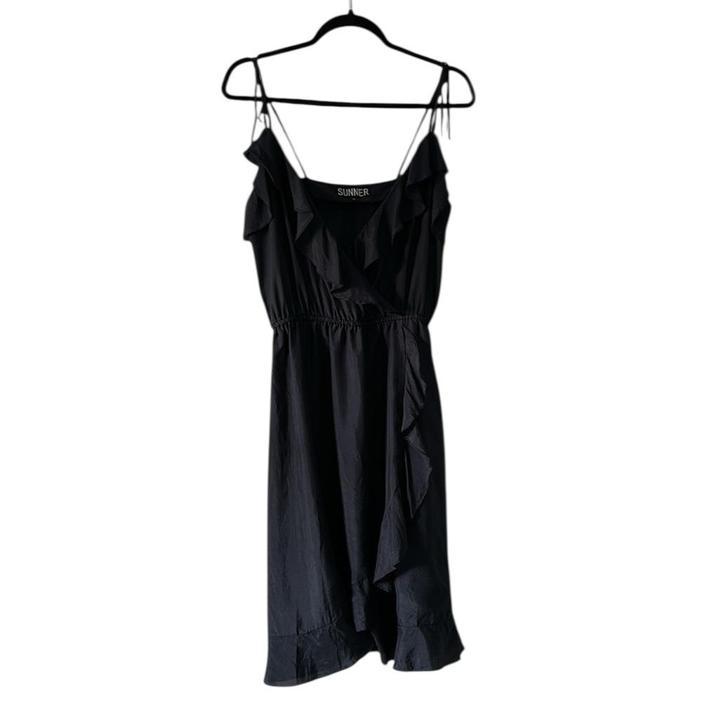 Sunner navy blue sun dress spaghetti straps v neck frill detail party size M